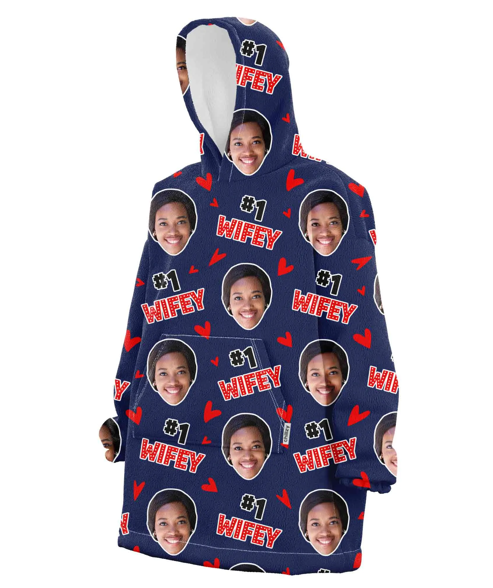 #1 Wifey Face Personalised Hoodie Blanket