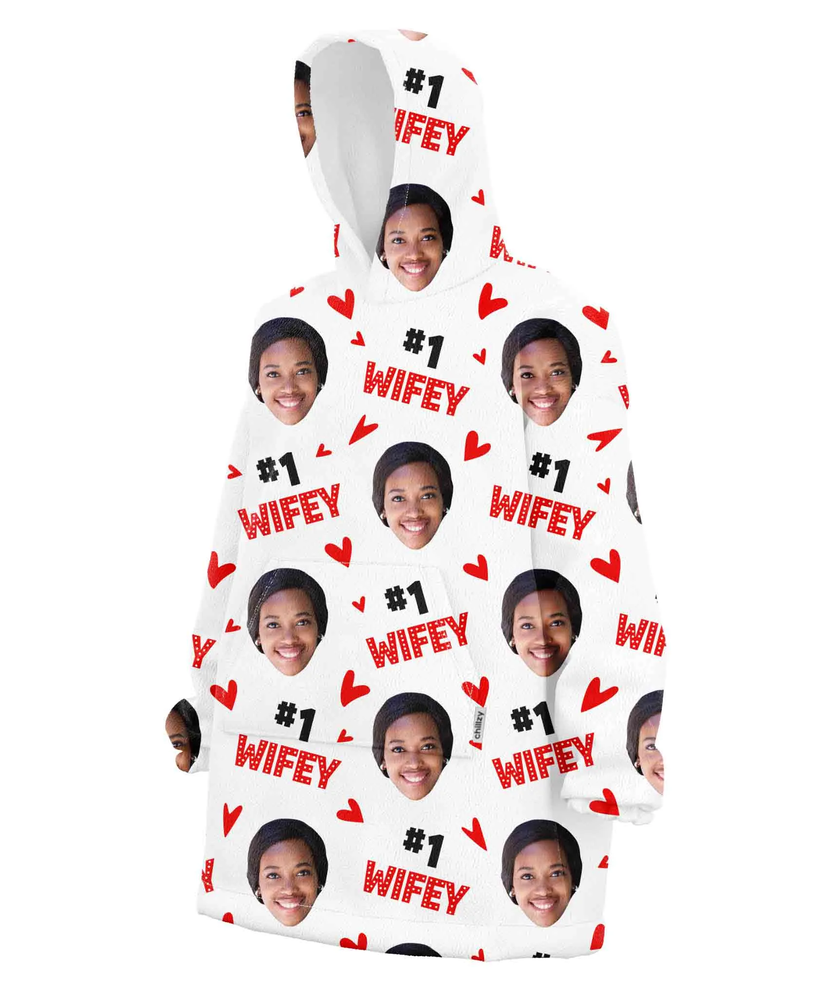 #1 Wifey Face Personalised Hoodie Blanket