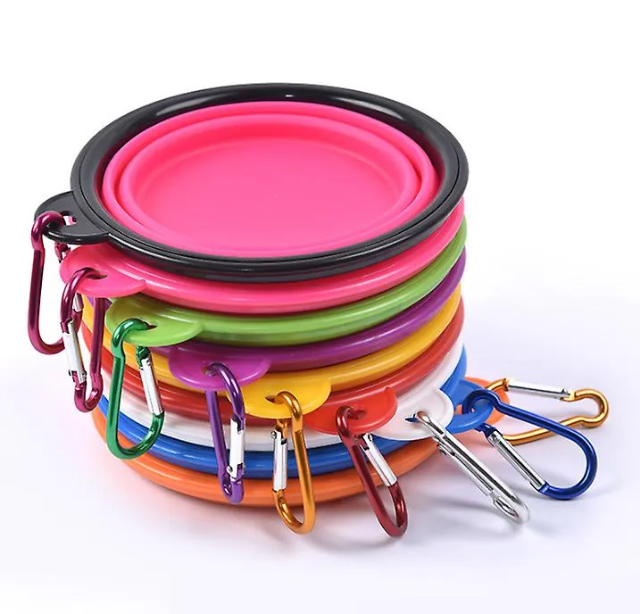 2Pcs M 650ml red Portable Outdoor Pet feed bowl Foldable Silicone travel Bowl AZ11371