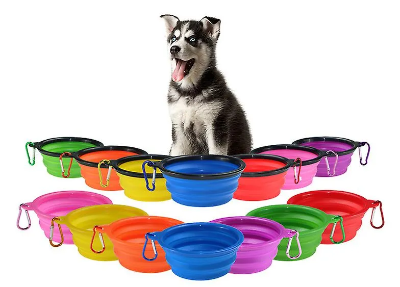 2Pcs M 650ml red Portable Outdoor Pet feed bowl Foldable Silicone travel Bowl AZ11371
