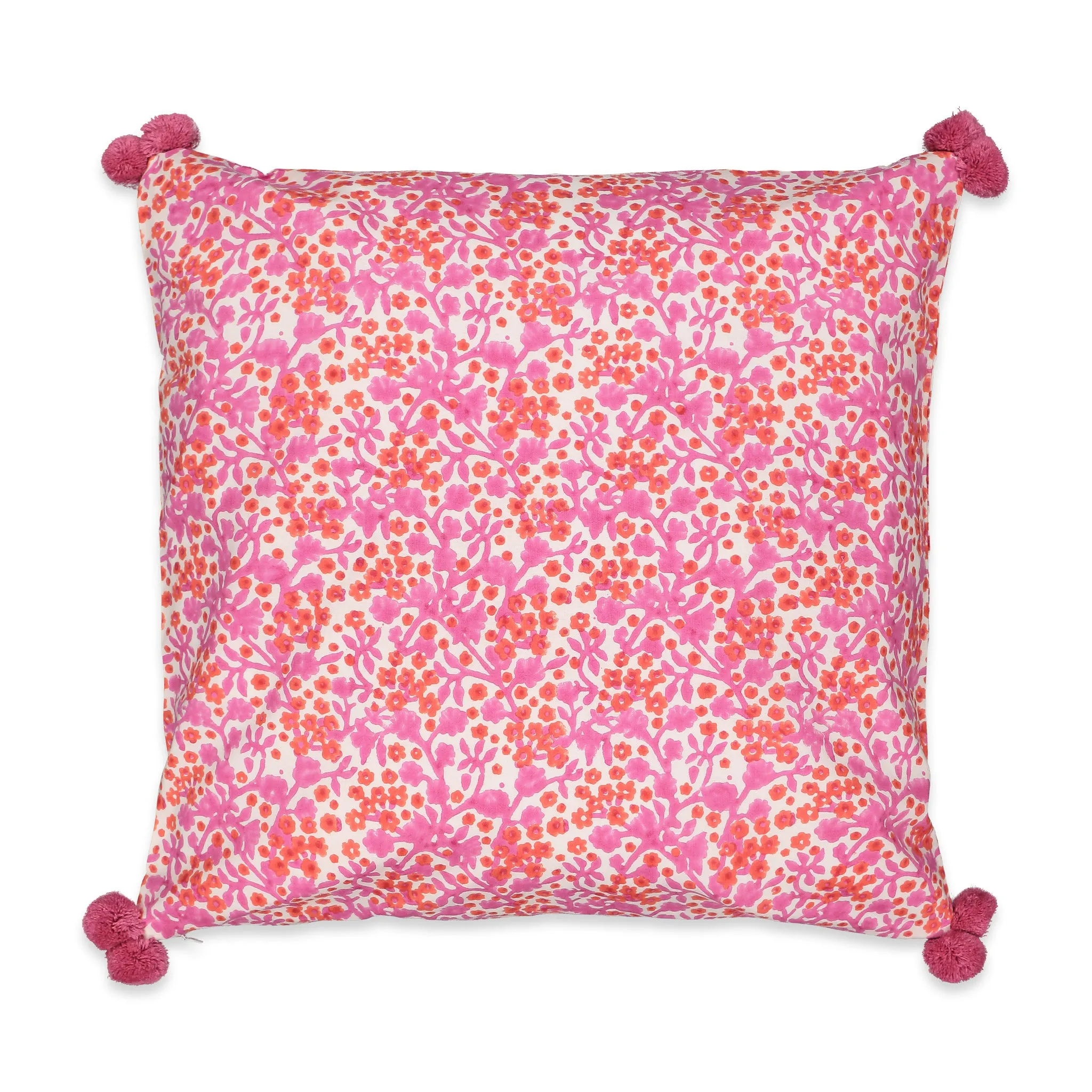 Cushion Cover with Pompom Detail in Pink Melody