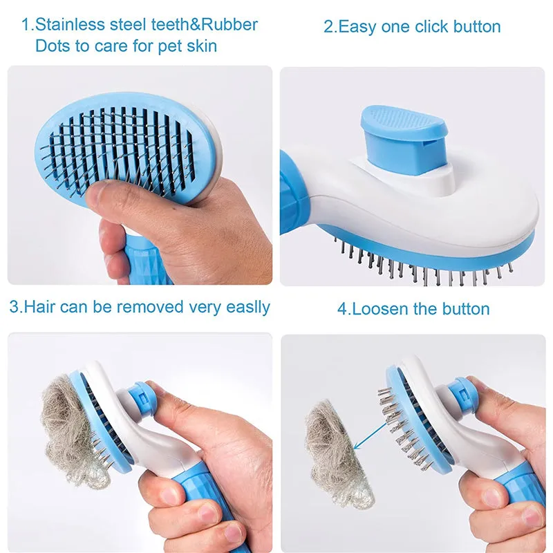 Dog Cat Grooming Brush Pet Hair Remover Self-Cleaning Pet Comb