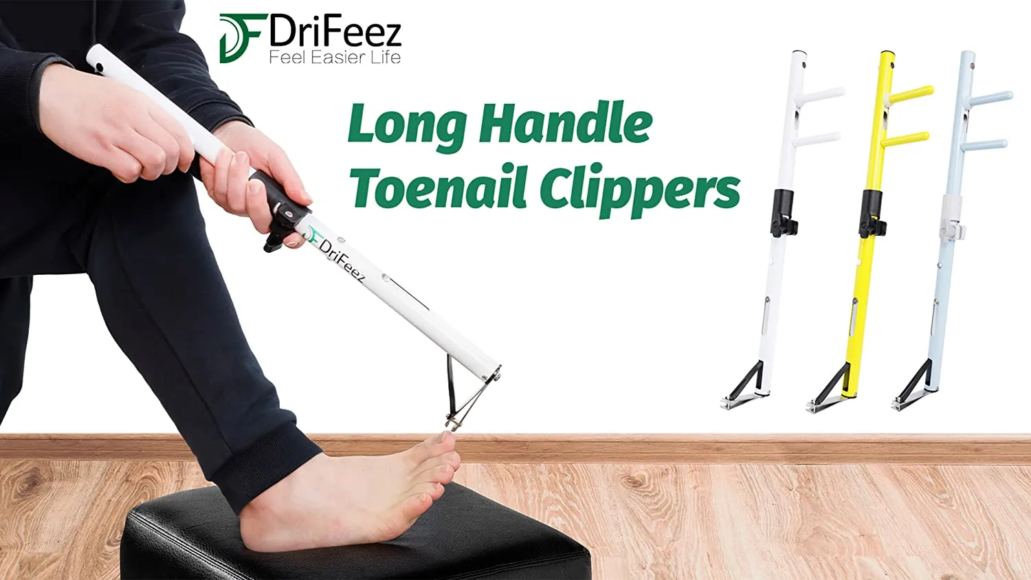 Long Handle Toenail Clippers 4mm Wide Jaw Opening for Seniors Thick Toenails, Overweight, Obese, Hip and Waist Patients | Easy Reach Toe Nail Clipper for Feet (Crystal White - 20" / 50cm)