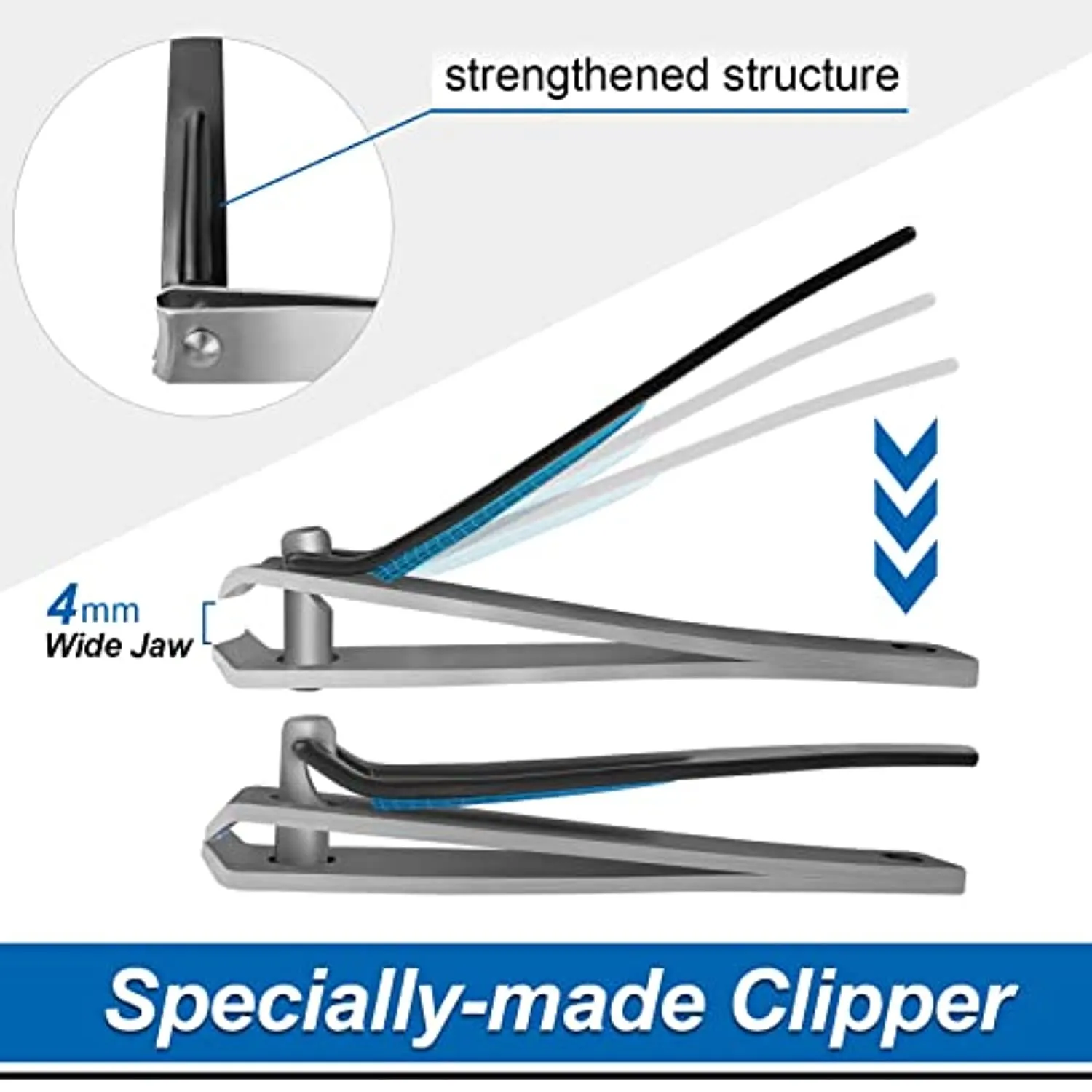 Long Handle Toenail Clippers 4mm Wide Jaw Opening for Seniors Thick Toenails, Overweight, Obese, Hip and Waist Patients | Easy Reach Toe Nail Clipper for Feet (Crystal White - 20" / 50cm)
