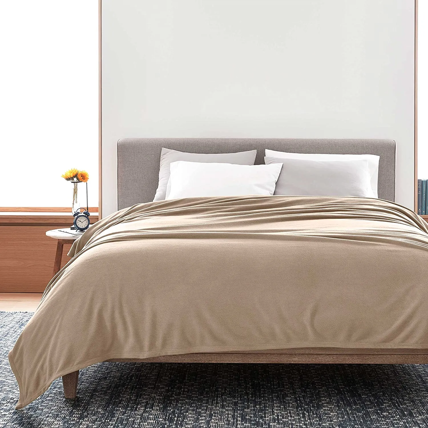 Martex Soft Fleece Polyester Pet-Friendly Full Queen Blanket for Home Bed, Sofa and Dorm - Beige