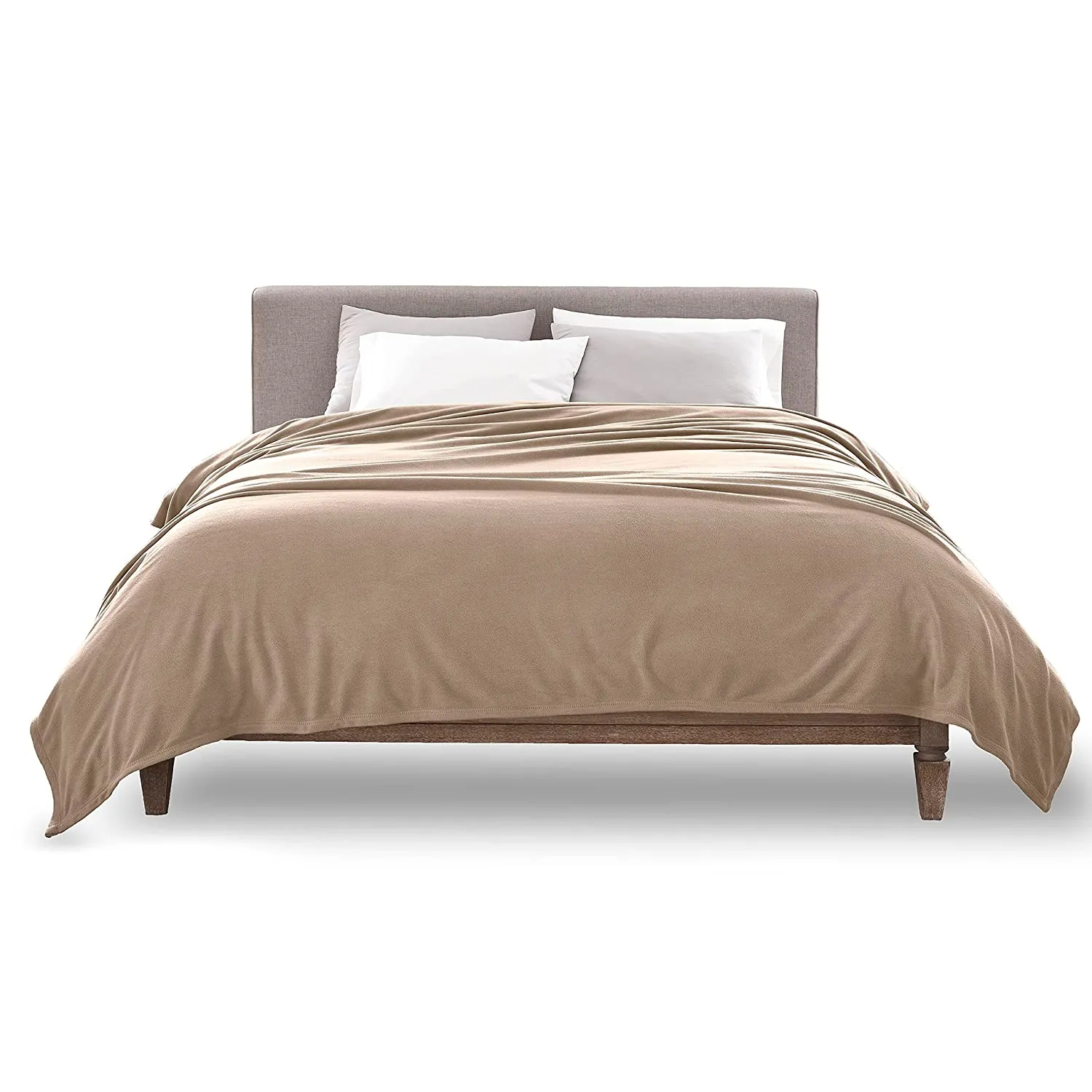 Martex Soft Fleece Polyester Pet-Friendly Full Queen Blanket for Home Bed, Sofa and Dorm - Beige
