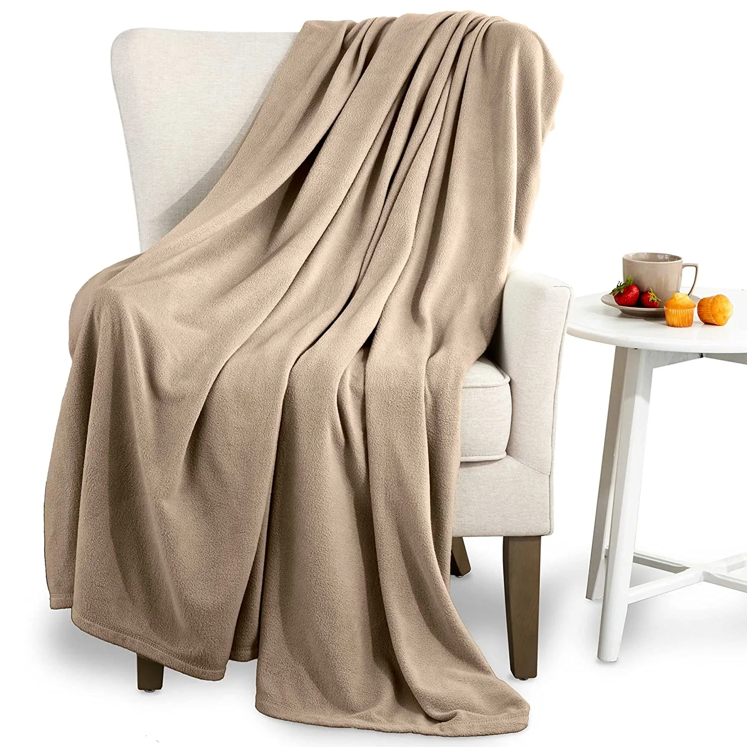 Martex Soft Fleece Polyester Pet-Friendly Full Queen Blanket for Home Bed, Sofa and Dorm - Beige