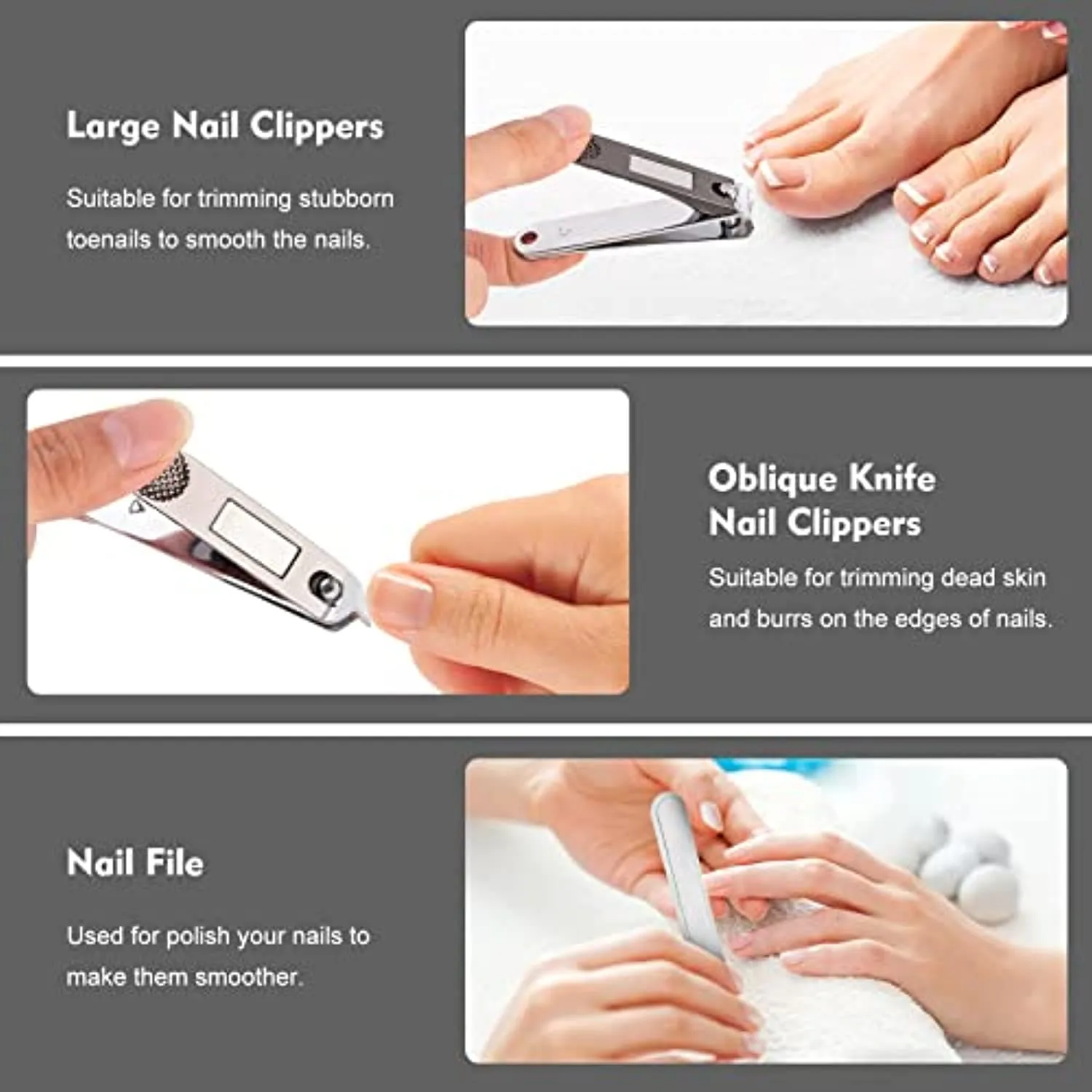 Nail Clippers Set Fingernail Toenail Clippers Set Stainless Steel Nail Clippers Set with 2 Sharp Nail Cutter and 1 Nail File, with Iron Case for Gift, Perfect 3 pcs Nail Clippers Cutter, Gun Black