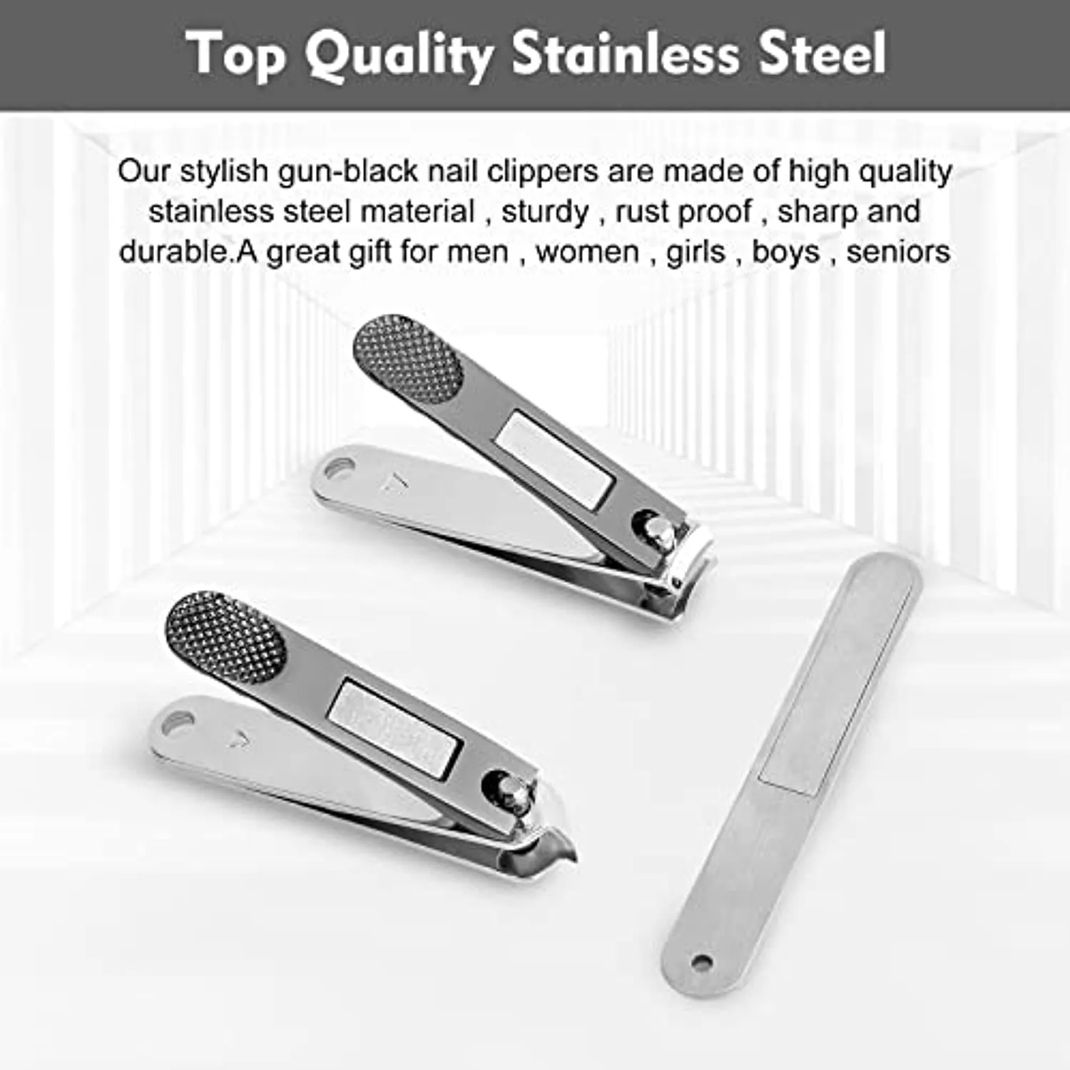 Nail Clippers Set Fingernail Toenail Clippers Set Stainless Steel Nail Clippers Set with 2 Sharp Nail Cutter and 1 Nail File, with Iron Case for Gift, Perfect 3 pcs Nail Clippers Cutter, Gun Black