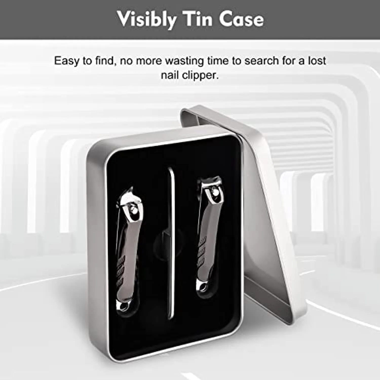 Nail Clippers Set Fingernail Toenail Clippers Set Stainless Steel Nail Clippers Set with 2 Sharp Nail Cutter and 1 Nail File, with Iron Case for Gift, Perfect 3 pcs Nail Clippers Cutter, Gun Black