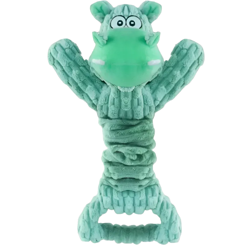 Stretchy Squeaky Green Hippo Dog Toy