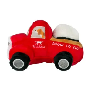 Tall Tails Dog Toy Holiday Red Truck with Snowball Squeaker