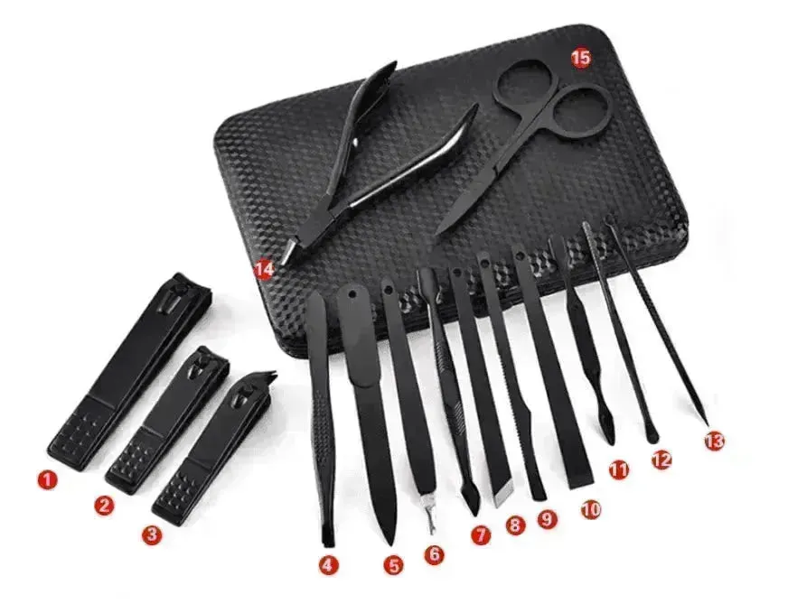 The Factory Manicure Black Stainless Steel High-end Set of 15 Nail Clippers